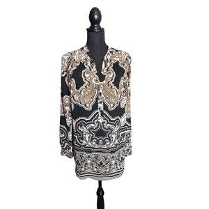 INC International Concepts Women's Baroque Print Split Neck Tunic Size 14